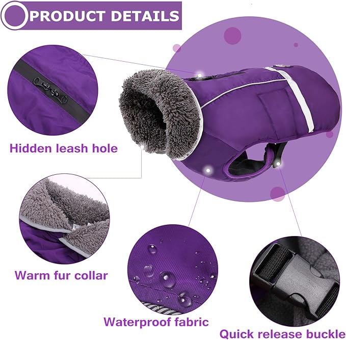QBLEEV Warm Dog Coat - Reflective, Waterproof Winter Turtleneck Jacket for Cold Weather, Thick Fleece Snowsuit & Christmas Vest for Small to Large Dogs