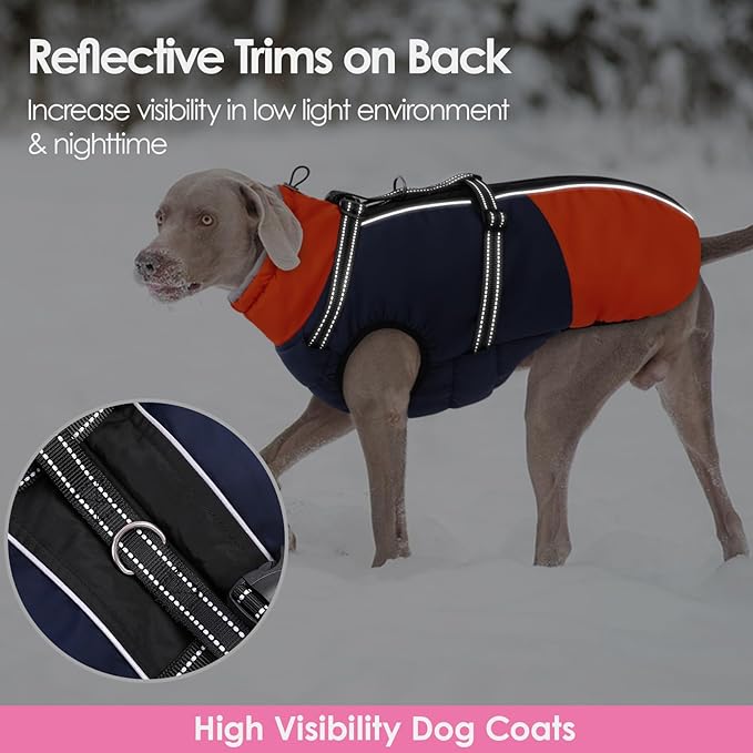 AOFITEE Dog Coat for Large Dogs, XXXL Dog Winter Jacket with Harness Built in, Turtleneck Cold Weather Coat for Extra Large Dogs, Reflective Pet Fleece Jacket with Zipper for Great Dane, Blue 3XL
