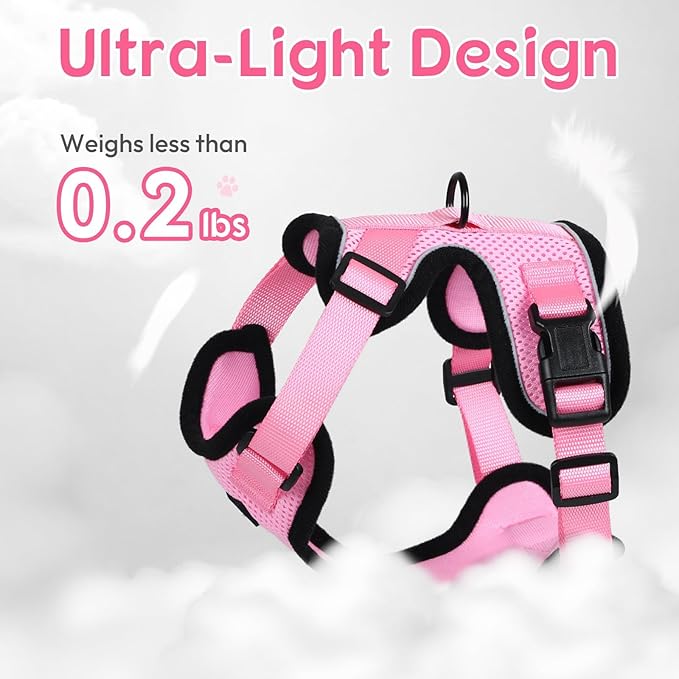 Dooradar Cat Harness and Leash Set, Escape Proof Safe Adjustable Kitten Vest Harnesses for Walking, Easy Control Soft Breathable Mesh Jacket with Reflective Strips for Cats, Pink, M