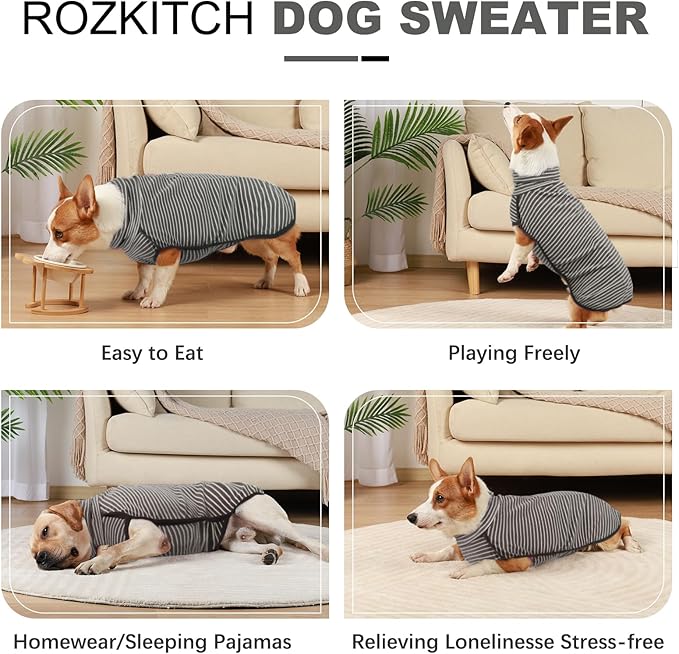 ROZKITCH Dog Winter Coat Soft Pullover Pajamas, Pet Windproof Warm Cold Weather Jacket Vest Cozy Jumpsuit Apparel Outfit Clothes for Walking Hiking Travel Sleep Stripe 3XL
