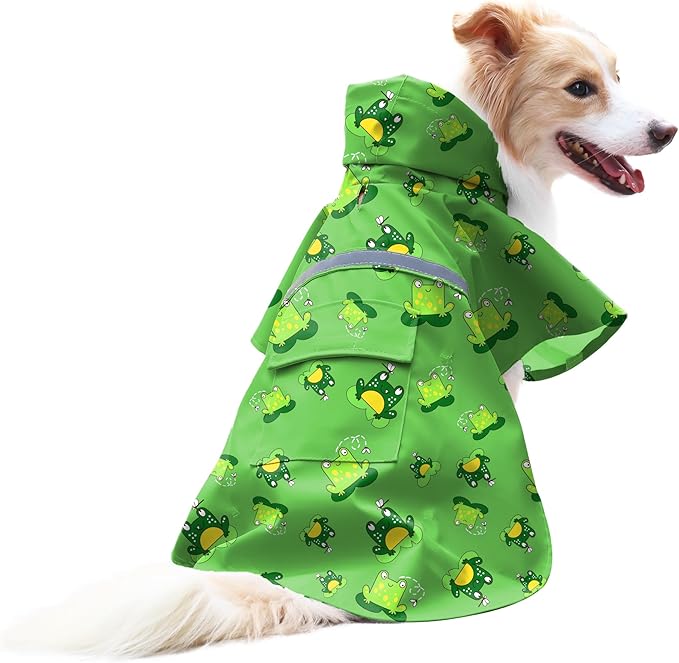 NACOCO Large Dog Raincoat Adjustable - Pet Frog Water Proof Clothes Lightweight Rain Jacket Poncho Hoodies with Strip Reflective Green (2XL, Green Frog)