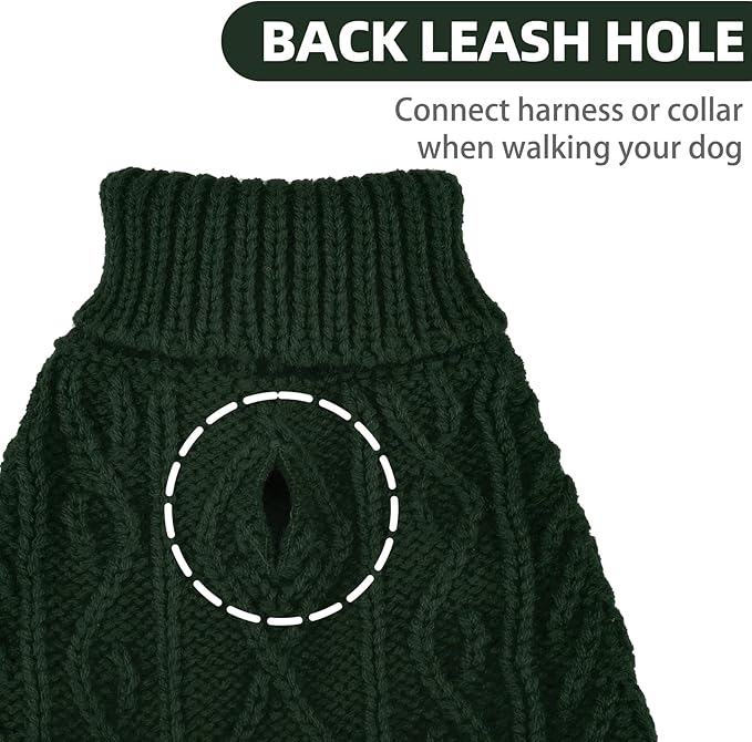 PUPTECK Dog Sweater, Turtleneck Warm Knitted Pullover Coat, Thick Cable Knitwear Clothes in Winter, Pet Apparel Outfits for Large Dogs, for Cold Weather Indoor & Outdoor, Deep Green L