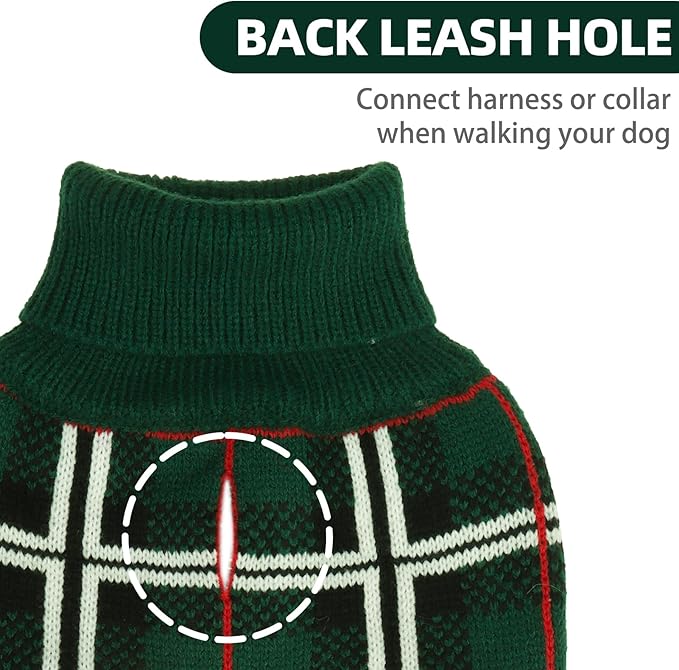 PUPTECK Dog Sweaters for Large Medium Small Dogs - Fall Classic Plaid Style Puppy Holiday Winter Coat Clothes Warm, Green, L