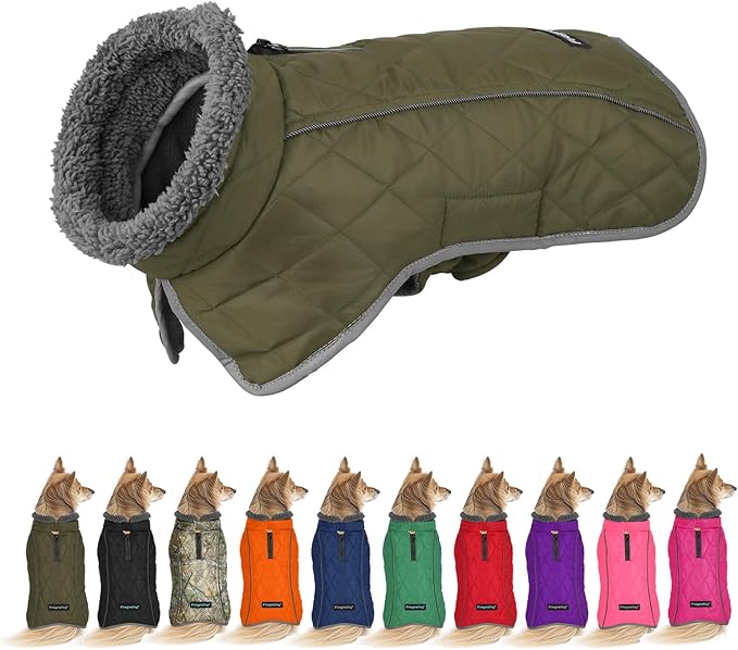 Fragralley Dog Coat Large, Waterproof Dog Jacket with Warm Fleece Lining, Adjustable Reflective Dogs Winter Coat, Turtleneck Pet Coats for Cold Weather (ArmyGreen XXL)