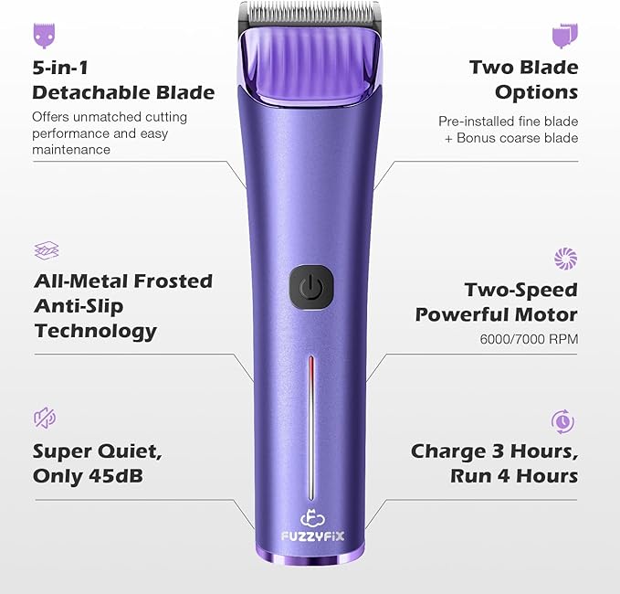 Professional Dog Grooming Clipper with Replacement Blade, 5-in-1 Adjustable Blade Cordless Pet Grooming Kit 2 Speed Trimmer Hair Shaver with Detachable Metal Combs Nova for Animal Horse
