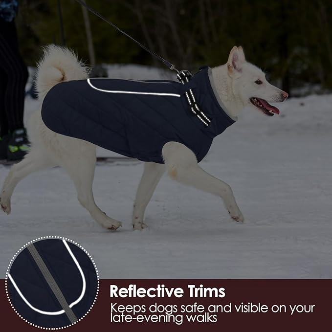 AOFITEE Winter Jacket for Extra Large Dogs, Warm Turtleneck Dog Coat with Back Zipper, Waterproof Dog Puffer Coat for Large Dogs,Winter Jacket Warm Snowsuit for Border Collie, Golden Retriever