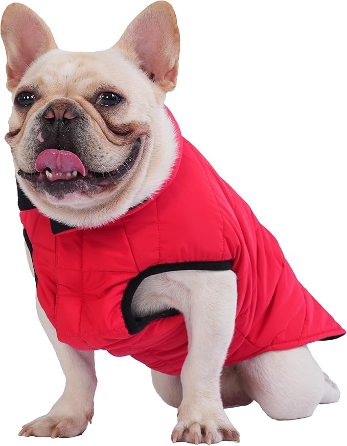 PetWarm Reversible Dog Winter Coat, Windproof Dog Puffer Vest, Soft Vest for Dogs with Hook-and-Loop Strap for Easy Dressing, Waterproof Coat for Dogs with Adjustable Fit, Red, M