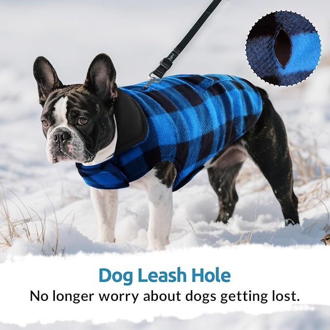 ASENKU Dog Winter Coat, Fleece Doggie Jacket Plaid Reversible Vest Waterproof Windproof Cold Weather Clothes for Small Medium Large Dogs (Blue,3XL)