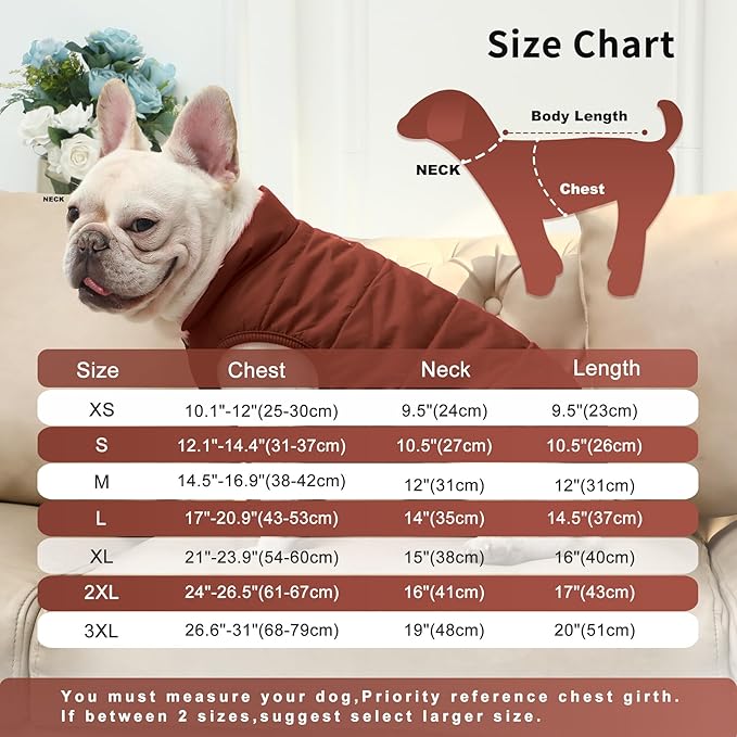 2 Layers Fleece Lined Warm Dog Jacket for Winter Cold Weather,Soft Windproof Large Dog Coat,Brown XXL
