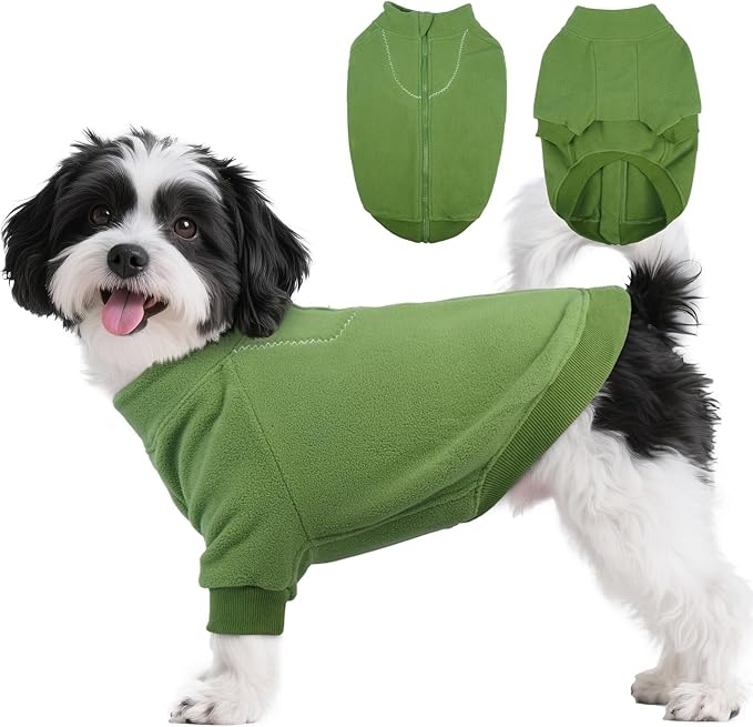 BRKURLEG Dog Sweater Warm Soft Fleece Dogs Sweaters, Turtleneck Sweatshirt for Small Medium Large Dogs, Dog Winter Coat, Christmas Pet Jacket with Zipper Cold Weather Coat (Green, S)