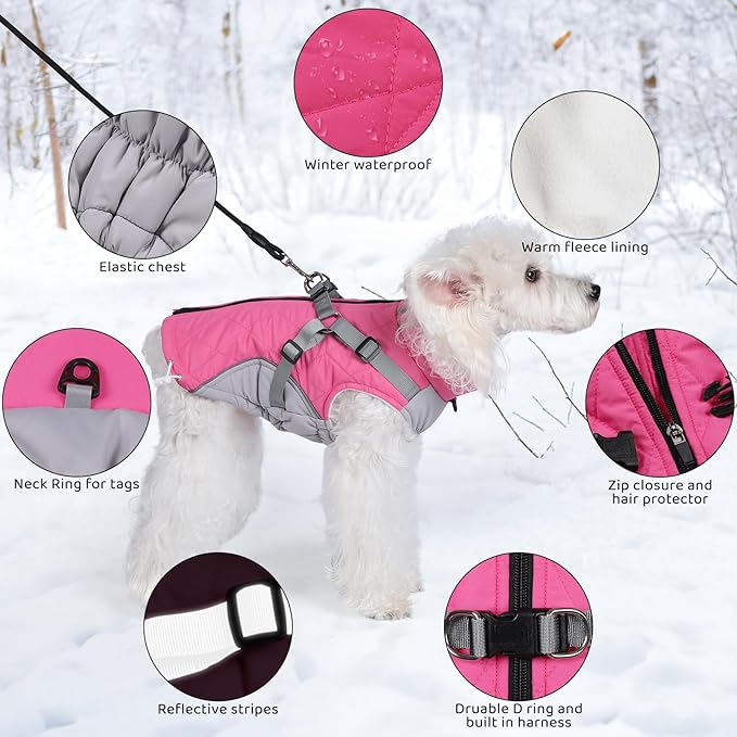 Gyuzh Dog Coat with Harness Dog Jacket Winter Waterproof Dog Coats Dog Harness Coat Cold Weather Winter Dog Coat with Harness Built in for Small Medium Large Dogs
