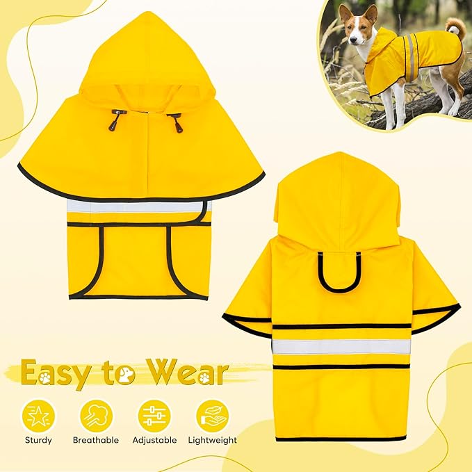 Weesiber Dog Raincoat, Adjustable Waterproof Dog Rain Jacket Poncho with Reflective Strip and Leash Hole, Lightweight Pet Rain Coat for Small to X-Large Dogs (XL, Yellow)