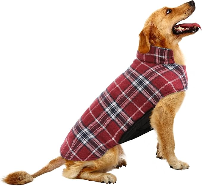 MIGOHI Reversible Dog Coat, Windproof & Waterproof Jacket for Cold Weather, British Style Plaid Coat for Small Dogs, Red, S