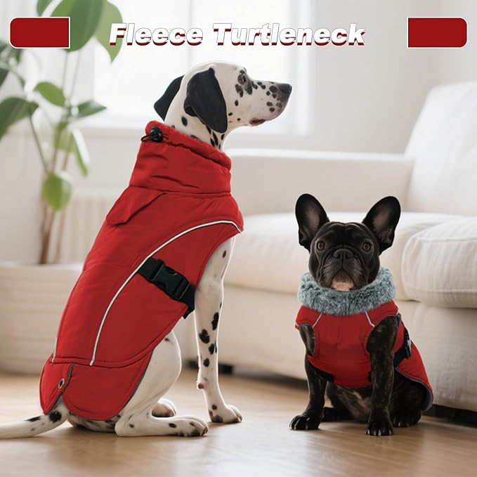 DENTRUN Small Dog Winter Warm Coat - Windproof Cozy Jacket, Thick Fleece Vest with Adjustable Belt, Water Repellent, Reflective Dog Sweater for Yorkie Dachshund Wear, Red, S