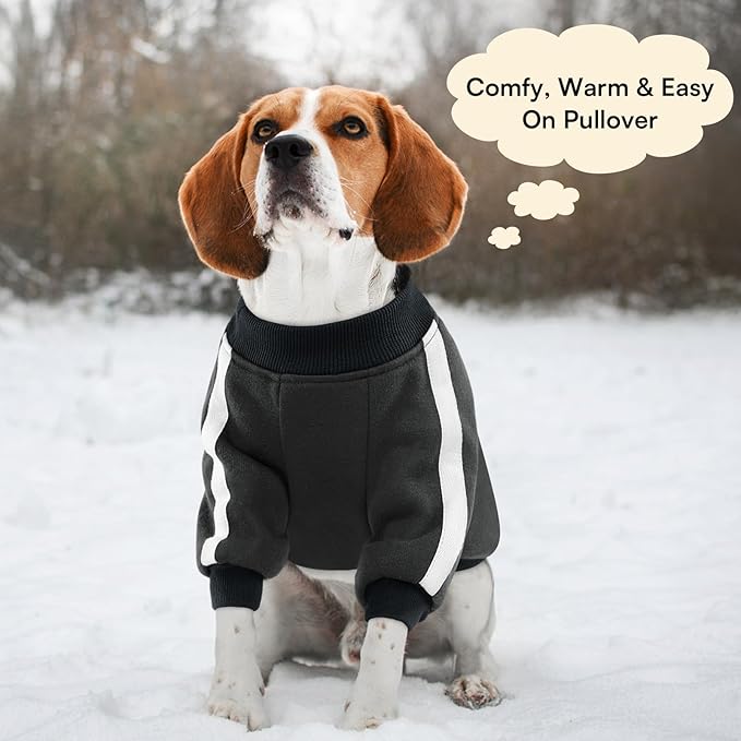 Queenmore Fleece Dog Sweater for Male Dogs, Soft Pullover Dog Sweatshirt with Leash Hole/Reflective Stripes – Cozy Winter Fleece Jacket for Small Medium Large Boy Puppy, Grey S