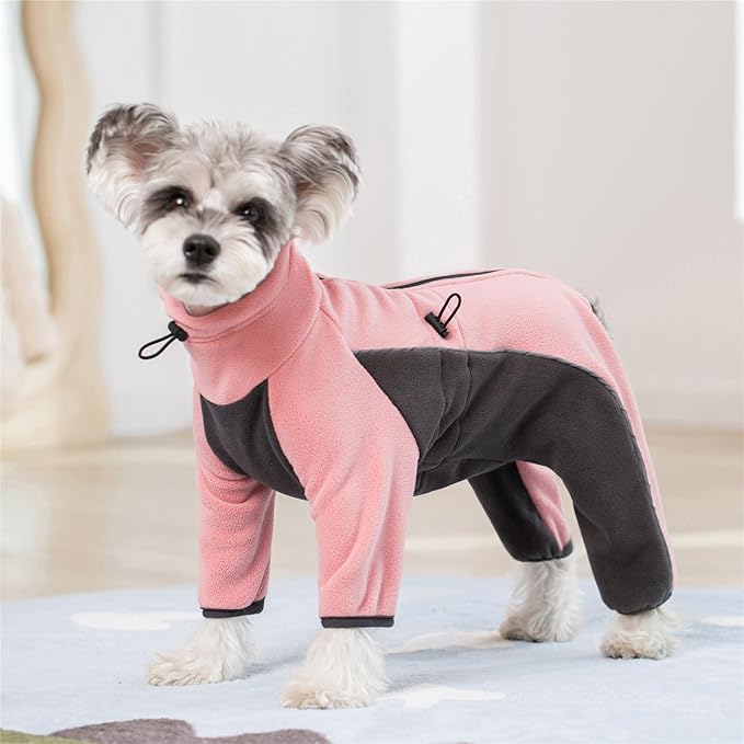 Fleece Dog Coat for Small Medium Dog,Pullover Pajamas Jumpsuit Bodysuit Puppy Coats with Legs, Pet Windproof Warm Cold Weather Jacket Full Body Vest Cozy Snowsuit Outfit Clothes (Pink, XS)