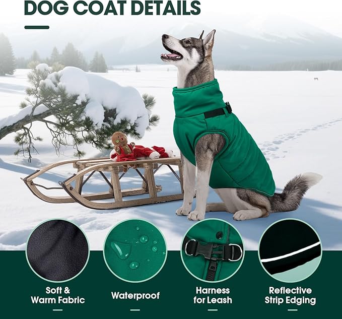 Kuoser XXL Dog Jacket Waterproof | ·Ripstop Fabric·Heavy Duty Zipper·Chest Guard·Alaskan·No Lifting Needed