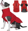 Kuoser Extra Warm Windproof Dog Cold Weather Coat, Fleece Lined Turtleneck Christmas Dog Jacket, Quilted Pet Winter Snowsuit Thermal Clothes with Reflective Adjustable Straps, Red L