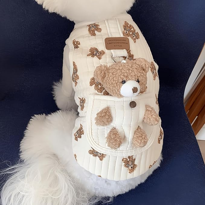 Cute Pet Apparel Plush Bear Pattern Cartoon Dog Clothes All Season Sleeveless Puppy Kitten Pullover Soft Skin-Friendly (White2, S (2.2-4.4lbs))