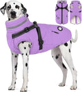 Dogcheer Dog Coat with Harness, Waterproof Dog Jacket, Reflective Puppy Winter Jacket with Pocket, Doggy Turtleneck Fleece Vest for Small Medium Large Dogs - Taro Purple, 3XL