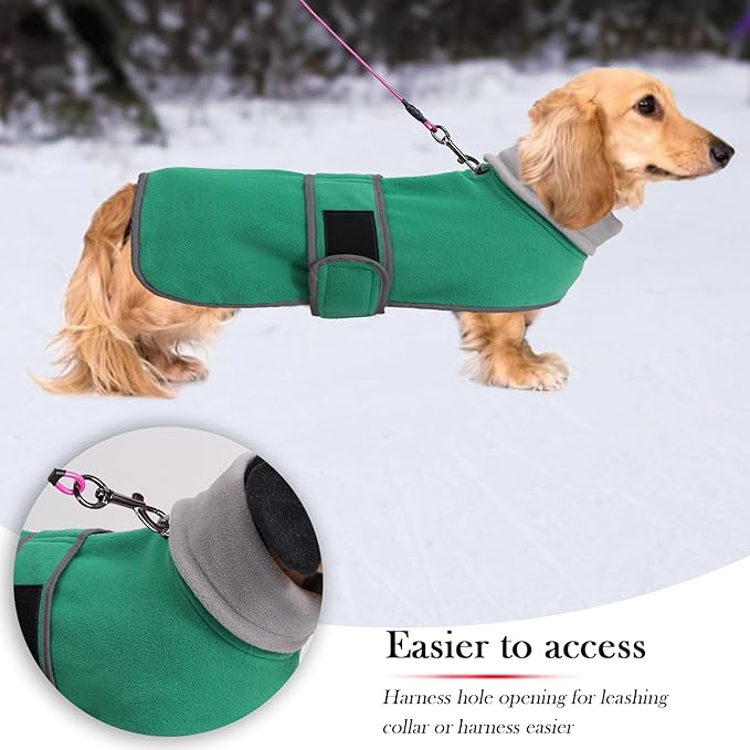 Geyecete Dachshund Sweaters for Dogs, Dachshund Coat Perfect Winter Coat with Padded Fleece Lining and High Collar, Dog Snowsuit with Adjustable Bands - Green - S