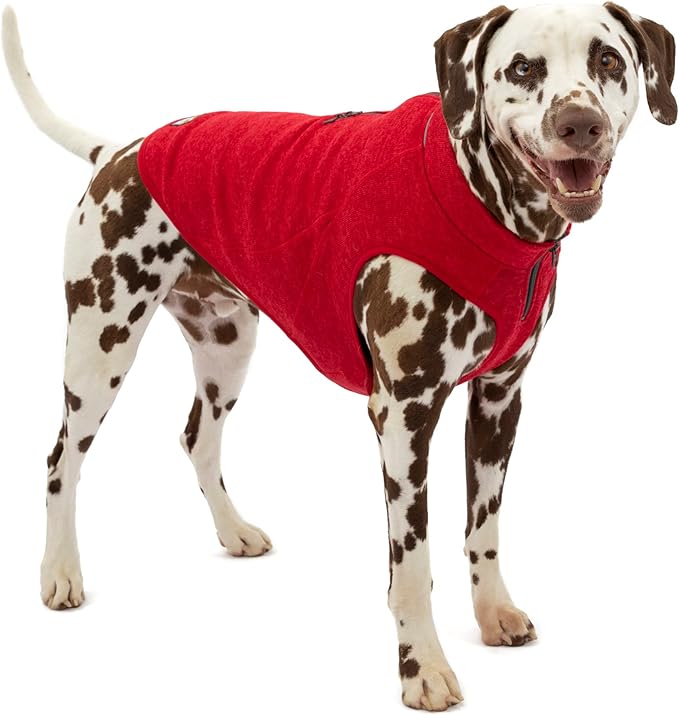 Kurgo Core Sweater - Cold Weather Dog Outfit - Cozy Knit Fleece Layer - Adjustable Neck Dogwear - Reflective Accents - Machine Washable Gear - Heather Red - Medium