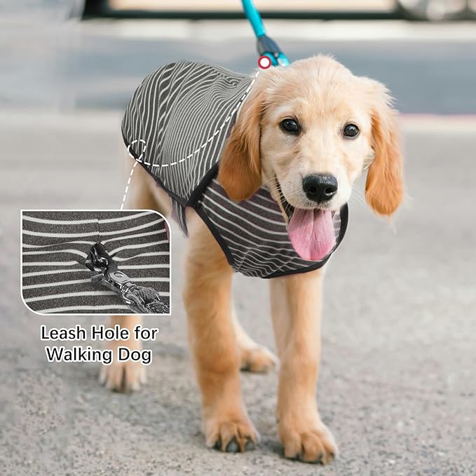ROZKITCH Dog Winter Coat Soft Pullover Pajamas, Stripe Pet Windproof Warm Cold Weather Jacket Vest Cozy Jumpsuit Apparel Outfit Clothes for Walking Hiking Travel Sleep Stripe M