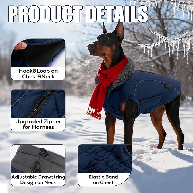 EMUST Winter Dog Coats, Fleece Pet Apparel for Cold Weather, British Style Windproof Warm Dog Jacket for Small Pet Coats for Winter, Dark Blue, XS
