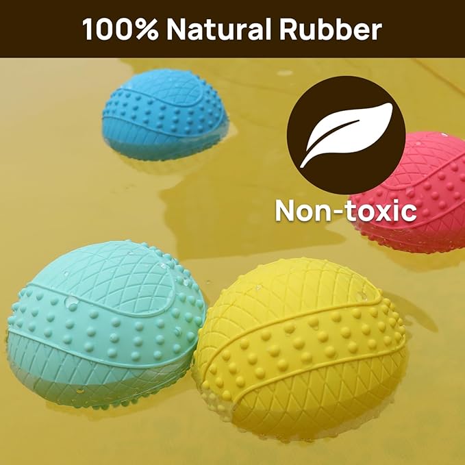 iPettie Summer Floating Dog Ball, Squeaky Water Fetch Toy, Waterproof Rubber Chew Ball, BPA Free, Colorful, 4 Sets, 2.5"