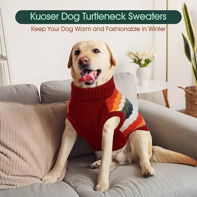 Kuoser Dog Sweater, Large Sweaters for Dog Girls Boys Christmas Thanksgiving Outfit, Thick Fall Winter Cable Knitwear, Pet Sweatshirt Warm Clothes Turtleneck Pullover, Red L
