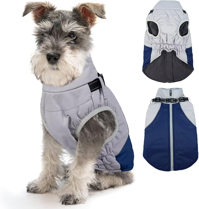 Small Dog Coat with Harness Built in,Warm Dog Jacket Water-Repellent Pet Winter Coats Snowsuit for Cold Weather,Warm Dogs Fleece Jacket with Zip,Reflective Winter Coat,Blue,S