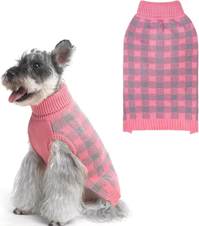 PUPTECK Dog Sweaters for Large Medium Small Dogs - Fall Classic Plaid Style Puppy Holiday Winter Coat Clothes Warm