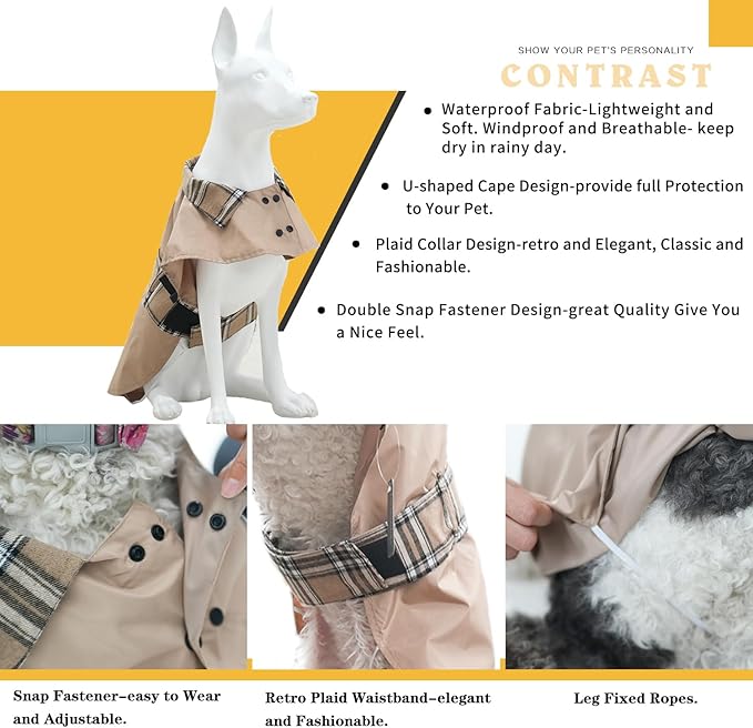 MAMORE Dog Jacket Waterproof Outdoor Vest for Smal Medium Large Dogs, Windproof Adjustable Breathable Lightweight Fashion Casual Dog Clothes (Khaki, Large)