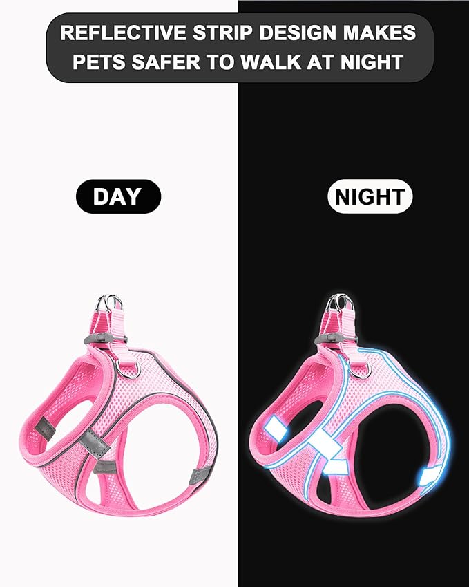 XXXS Red Soft Mesh Dog Harness and Leash Set,No Escape Puppy Harnesses for Training Walking， Reflective Adjustable Puppy Vest for Small Medium Dogs, Cats (Red, XXXS)