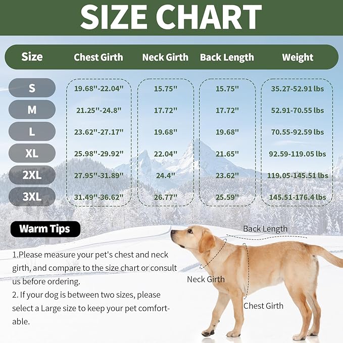 IDOMIK Dog Winter Coat for Large Dogs, Warm Dog Winter Jacket with Fleece High Collar, Zippered Cold Weather Coats for Dogs, Waterproof Doggy Snow Jacket Clothes,Green,XL