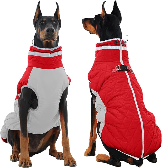 Dog Jackets for Large Dogs, Large Dog Winter Coat, Pet Cold Weather Coats, XXXL Pet Jacket with D-Ring, Waterproof Coat with Back Zipper, Snowsuit Labrador German Shepherd Doberman,Red,XXXL
