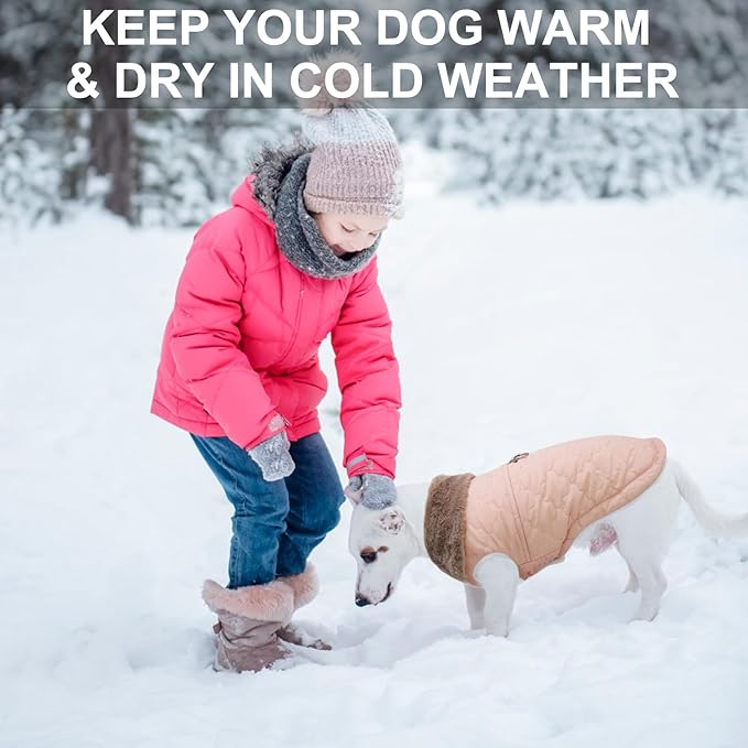 BEAUTYZOO Winter Dog Coat with Harness Built in, Warm Dog Puffer Jacket Vest Padded Fleece Cold Weather Coats Windproof Waterproof Snow Jackets Clothes for Small Medium Puppy,Pink S