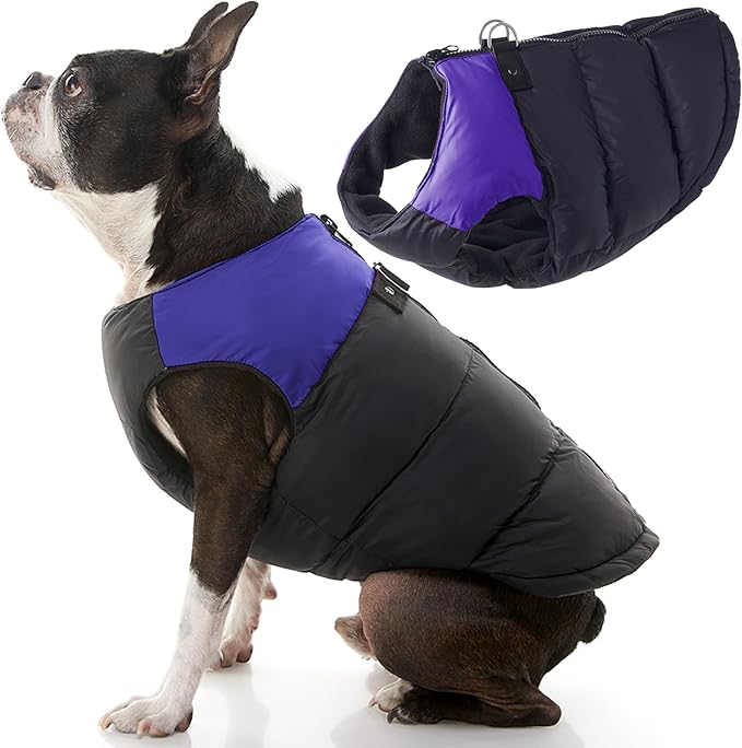 Gooby Padded Vest Dog Jacket - Purple, Medium - Warm Zip Up Vest Fleece Jacket with Dual D Ring Leash Water Resistant for Small to Medium Dogs