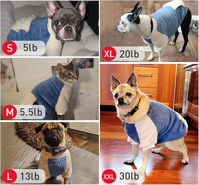 LESYPET Dog Sweater for Small to Medium Dogs, Fleece Lining Puppy Sweatshirt in Winter, Warm Puppy Clothes Pullover Jumper, Blue L