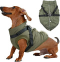 Dog Jacket with Harness,Fleece Lined Warm Puppy Coat for Winter,Soft Windproof Medium Dog Vest,Green L