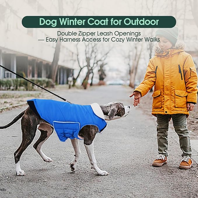 Kuoser Dog Coat Medium, Cold Weather Reflective Waterproof Dogs Jacket with Warm Fleece Lining, Turtleneck Dog Winter Coat with Zipper, Doggy Snow Jacket Pet Coats for Small Medium Large Dogs, Blue M