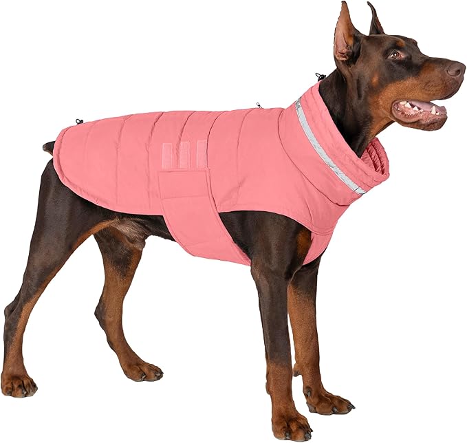 Dog Coat, Waterproof Winter Jacket, Warm Windproof Vest, Reflective Adjustable Turtleneck Coats for Large Dogs with Hook & Loop - Pink02 - XL