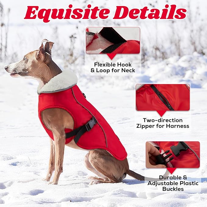 EMUST Dog Winter Coat, Thick Windproof Dog Jacket, Pet Winter Vest for Small/Medium/Large Dogs, Red, XXL