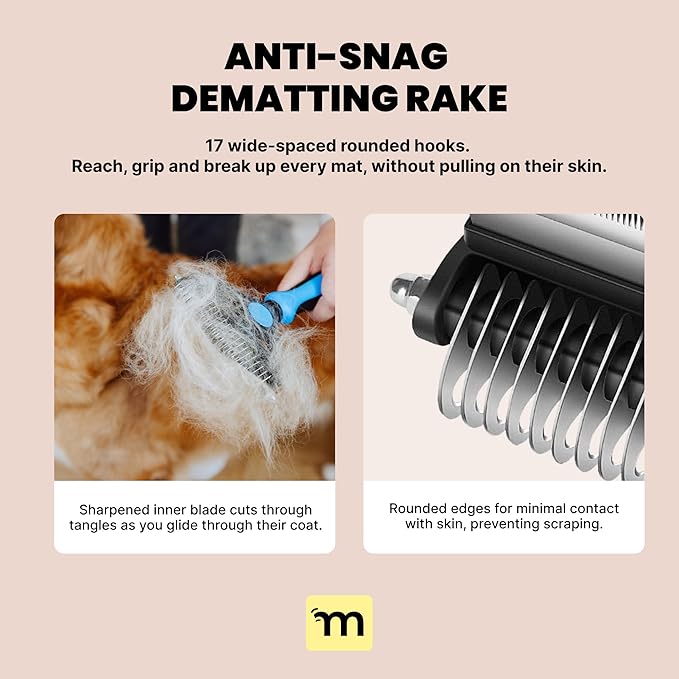MalsiPree Dog Brush - Large, Orange - 2-in-1 Deshedding Tool & Undercoat Rake, Dog Undercoat Brush - Gentle Dematting Comb & Pet Hair Removal Tool - Smooth-Edge Design & Grooming Comb