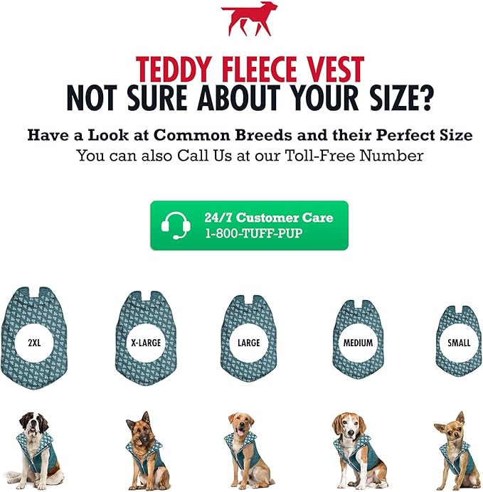 Tuff Pupper Reversible Fleece Sweater Vest for Dogs | Lightweight Comfortable Insulated Jacket | Front Zip Closure | Machine Washable | Built-in Leash Hole | Sizes for All Breeds (XXL, Teal)