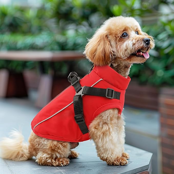 Dog Winter Coat Reflective Water-Resistant Jacket, Fleece Lined Windproof Puppy Coat with Back Zipper & D-Ring, Cold Weather Dog Coats for Small Medium Large Dogs (XL, Red)