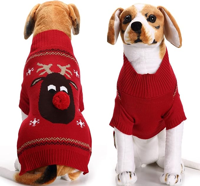 PETCARE Dog Christmas Sweater Red Ugly Funny Cute Cartoon Reindeer Cat Sweaters Jumper Holiday Dog Clothes Puppy Sweaters for Small Medium Large Dogs Fall Winter Outfits Xmas Dogs Costume,Small