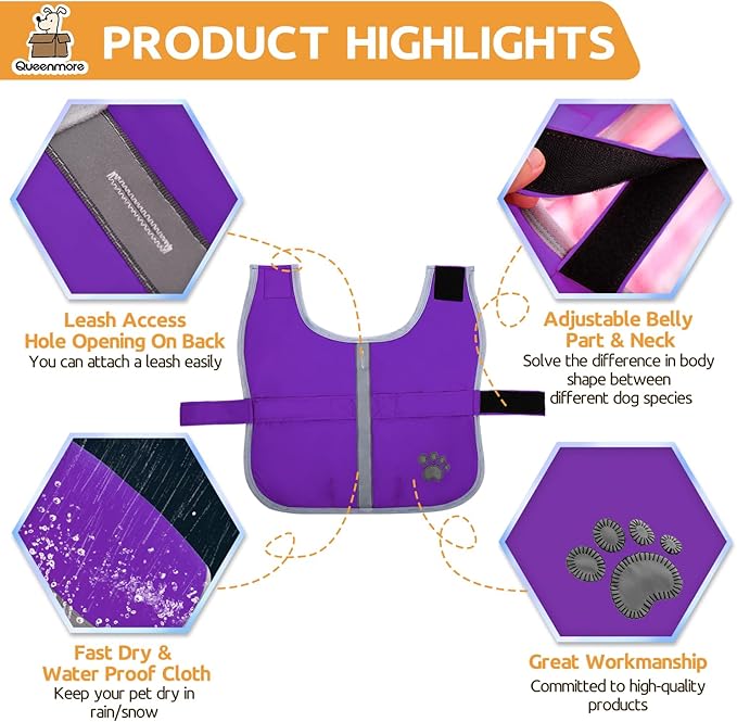 Queenmore Dog Winter Coat, Cold Weather Fleece Jacket for Dogs, Waterproof Reflective Reversible, for Small, Medium and Large Dogs (Purple, XS)