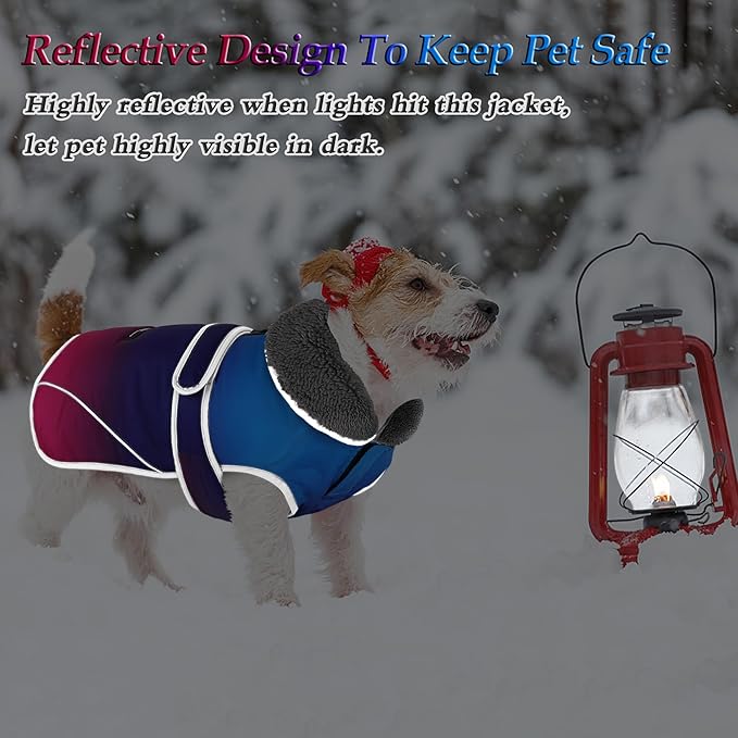 Dogcheer Dog Coat, Waterproof Dog Jacket Reflective Pet Winter Coat with Adjustable Hook & Loop, Christmas Puppy Fleece Jacket Warm Snowsuit for Small Medium Large Dogs - Gradient Blue-red, S