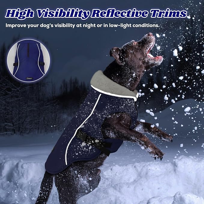 EMUST Winter Dog Jacket, Windproof Dog Apparel for Cold Weather, Reflective Coats for Dogs, Warm Puppy Jacket for Cold Winter, Blue S